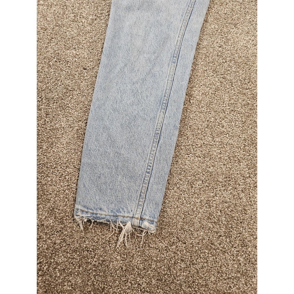 Zara Denim Light Wash Distressed High Rise Straight Leg Jeans - Picture 3 of 16